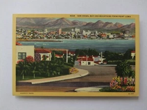 San Diego Bay und Berge von Point Loma CA Leinen Postkarte - Bild 1 von 2