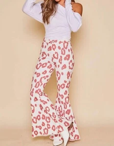 Trendy Red Leopard Print High Waist Stretchy Bellbottoms - New Size M - Picture 1 of 7