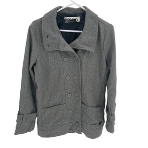 Burton Pea Coat Jacket Womens Size L Gray Wool Blend Double Breasted Pockets - Picture 1 of 11