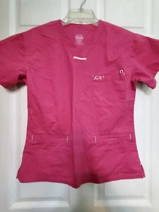 Iguana Med Scrub Top Size XS-Raspberry w/Light Pink Trim-Chest 19.5"/L 25" - Picture 1 of 4