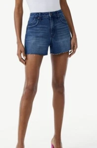 Women Small (4) = Junior Large Sexy A-line High Waist Jean Shorts Medium Blue - Picture 1 of 4