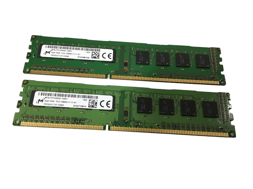 LOT OF 2  Micron MT8JTF51264AZ-1G6E1 (2x4GB) PC3-12800U Desktop Memory RAM - Image 1 of 3