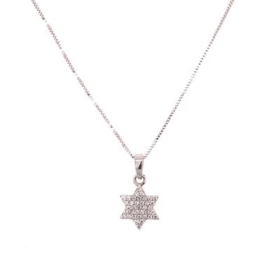 Collar pequeño pavimentado Hamsa de oro blanco macizo de 14k con 0,18 quilates de diamantes Foto 1 de 4