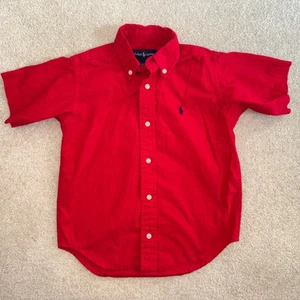Ralph Lauren Red Button Down Shirt Short Sleeve Boys 4 - Picture 1 of 7