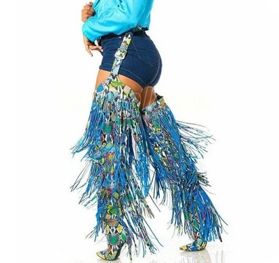 Botas Occidente Cinturón Hasta el Muslo Sobre la Rodilla Mujeres Sexy Borlas Fiesta Zapatos Foto 1 de 4