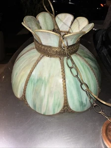 Lámpara colgante estilo Tiffany estilo vidrio escoria verde retro vintage accesorio MCM - Imagen 1 de 5