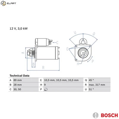 STARTER 0 986 019 020 FORSTARTER 0 986 019 020 FOR BMW  KHD  SAME  FENDT  CLARK  - Image 1 of 4