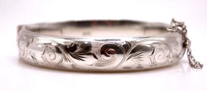Vintage gravierter Sterling Silber Armreif, B'ham 1966 außergewöhnlich guter Zustand - Bild 1 von 7