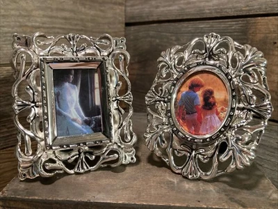 2 VTG GODINGER Silver Art Mini Picture Frame 3.5” X 4” & 2.25”x1.5” Heavy Ornate - Image 1 of 4