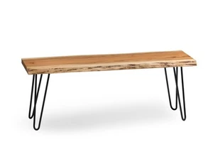 Natural Live Edge Bench with Metal Hairpin Legs - 48 Inch Table Bench with Un... - Picture 1 of 6
