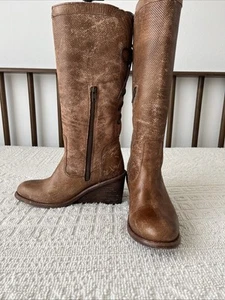 Bed Stu Tall Wedge EMPRESS Cobbler Lace-Up Caramel Boots Woman’s Size 9 - Picture 1 of 15