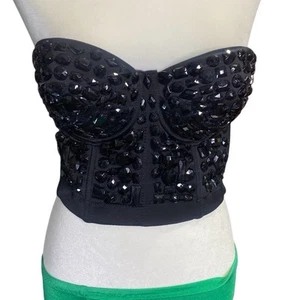 Corsé Bustier Negro Gem Tachonado Talla 32C - Imagen 1 de 6