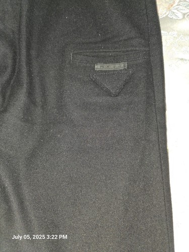 PANTALONE PANTALONE PRADA NERO MORBIDO MISTO CASHMERE LOGO TRIANGOLO TASCA LATERALE 50 34