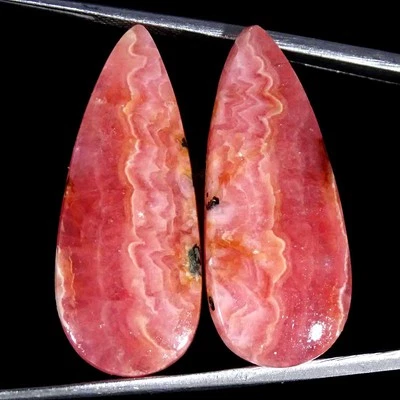35.70Cts Natural Rhodochrosite Pear Pair Cabochon Loose Gemstone 13x30x4mm - Image 1 of 4