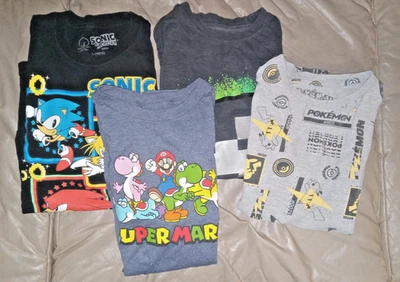 Lote De 4 Camisetas Videojuego Sonic Mario Pikachu Minecraft Niños Talla 10-12 Foto 1 de 4