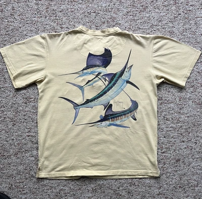 Camiseta De Colección 2004 Guy Harvey Bluewater Henley Camiseta Gráfica Pez Vela Marlín Hombres Foto 1 de 4