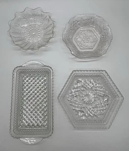 Vintage Anchor Hocking Dish Lot Of 4 Clear Relish Tray Hexagonal Tray Bowls - Picture 1 of 24