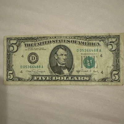 Rare $5 Dollar Bill Off Center 1988 Series A - Image 1 of 3