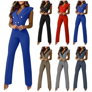 UK Women Summer Elegant Jumpsuit High Waist Wide Leg Long Pants Romper Jumpsuits - Picture 1 of 18