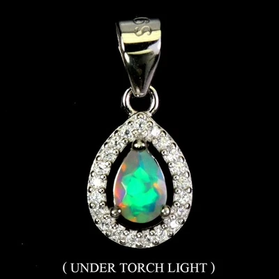 Ювелирные изделия кулон серебро 925 пробы грушевидный огненный опал 6x4 мм натуральный драгоценный камень - Изображение 1 из 4