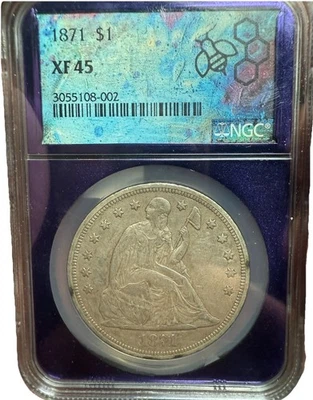 1871 Liberty Seated dollar NGC XF45 $1 Trader Bea Buyback Bb Purple Core - Image 1 of 4