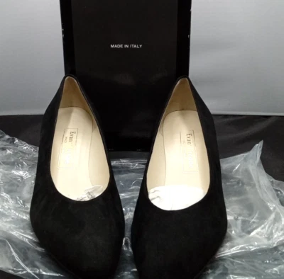 Zapatos de tacón de gamuza negros EVAN PICONE de colección de los años 80 8,5 M serenos nuevos de colección de cuero Foto 1 de 4