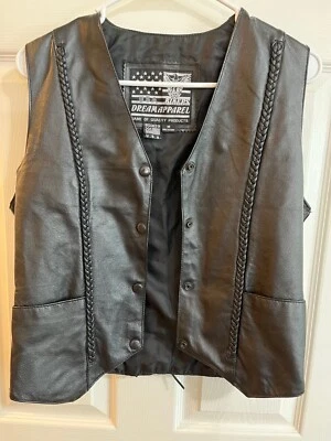 Chaleco de motociclista de cuero Dream Apparel - Talla mediana - Negro con detalles trenzados - EE. UU. Foto 1 de 4