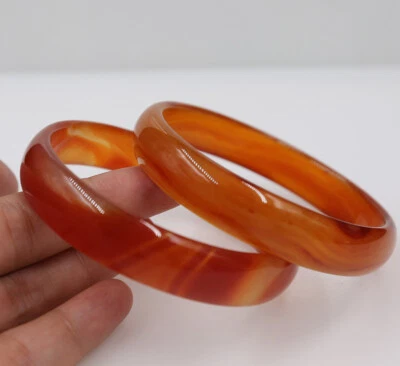 Par Tan Único Brazalete Brazalete Ágata Jade Rojo Chino Tamaño 68 mm + Caja 5A Foto 1 de 2