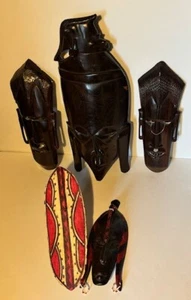 African masks LOT of 4 masks and wood sheild - Picture 1 of 2