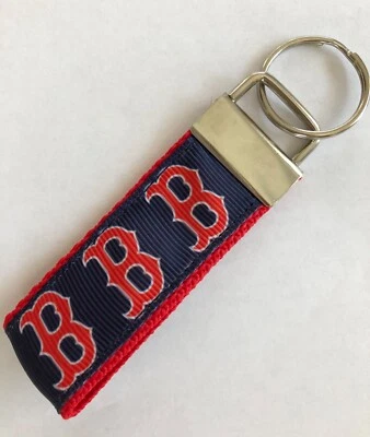 Handmade KEY CHAIN Mini decorated with BOSTON RED SOX "B" RIBBON Zipper Pull - Image 1 of 2