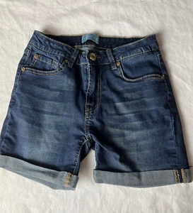 Girls 7 for all mankind Dark Washed jeans shorts size 14 Rolled Cuff - Picture 1 of 5