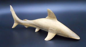 BEAUTIFUL LARGE HAND CARVED WOOD SHARK SCULPTURE  10 INCHES
