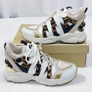 Michael Kors Sneakers Womens Sz 10 Ecru Hero Trainer Animal Print Small Air Mesh - Picture 1 of 19