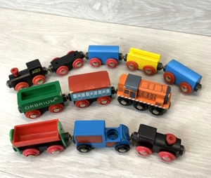 Orbrium Wooden Railway Train Cars with Other Mixed Brand Trains Lot of 11 - Picture 1 of 11