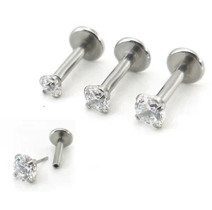 Threadless Flatback Earrings 2-4mm CZ Nose Ring 18G 16G Tragus Ear Rings Stud - Picture 1 of 11