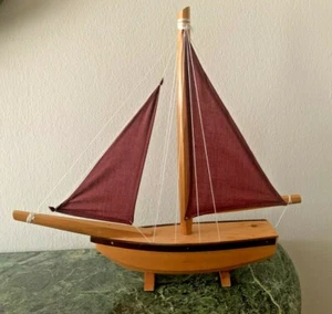 Handmade Primitive Wooden Pond Sailboat Folk Art, Signed - Picture 1 of 10