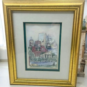 “Boston” Firmado Patsy Gullett 3D Esculturado Acuarela Oro Marco Impresión Certificado de Autenticidad - Imagen 1 de 15