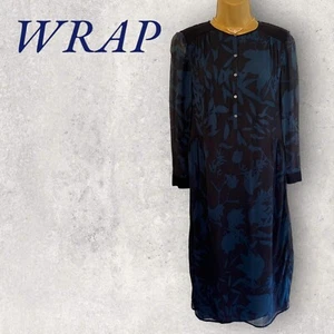 Lässiges Damen-Midikleid Wrap London Blätterdruck marineblau & türkis Krepp UK 8 - Bild 1 von 5