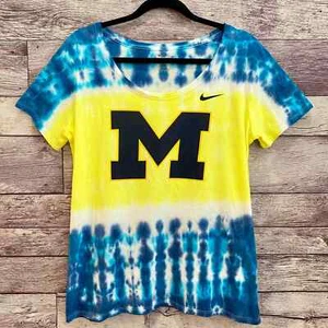 University of Michigan Custom Tie Dye Blue & Yellow Scoop Neck Tee - Size Large - Bild 1 von 10