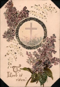 THE LORD IS RISEN lila arriba y abajo insertada en círculo frondoso, R. Tuck - Imagen 1 de 3