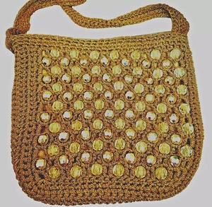 Cartera de hombro vintage metálica de ganchillo dorado con joyas de cristal hecha a mano en Italia - Imagen 1 de 7