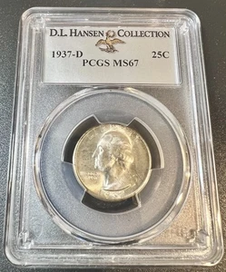 1937-D MS67 Washington Quarter, PCGS 33385571 D.L. HANSEN COLLECTION. - Picture 1 of 4