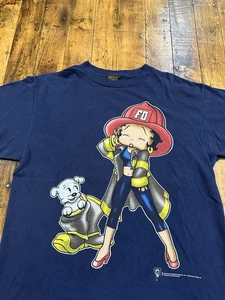 Vintage Betty Boop Firefighter 1998 Shirt Size L Changes Pudgy Fire Dept - Picture 1 of 19