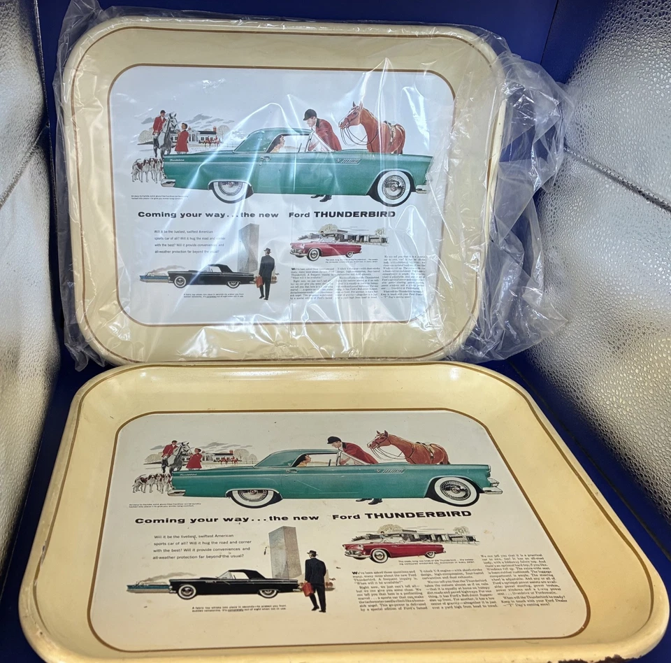 Two Rare 1976 Reproduction Of 1950’s Ford Thunderbird Metal Advertising Trays - Image 1 of 4