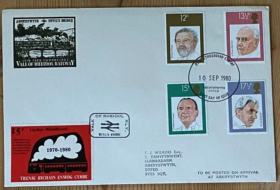 VALE OF RHEIDOL LIGHT RAILWAY FDC PRIMER DÍA DE EMISIÓN CUBIERTA 10/9/1980 Foto 1 de 1