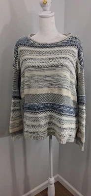 CHAPS Sweater Womens XL Round Mock Neck Knit Eyelash Stripe Long Sleeve Pullover - Image 1 of 4