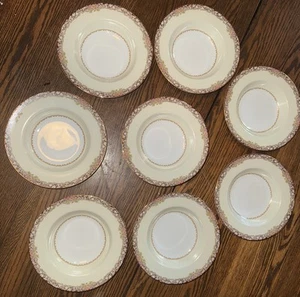 Set 8 Vintage Noritake Floral Gold 8" Rimmed Soup Bowls Handpainted Japan - Picture 1 of 8