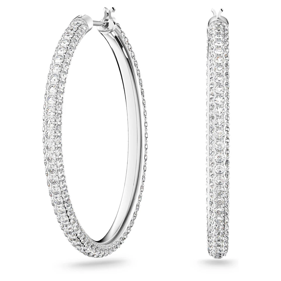 Genuine Swarovski 2” Silver Hoop earrings