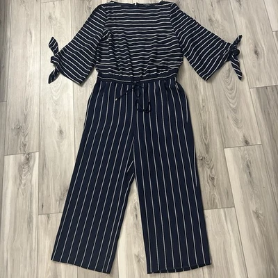 Mono Lauren Ralph Lauren Mujer 10 Azul Marino Rayas Manga Corbata Dividida Resort Elegante Foto 1 de 4