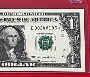 1999 STAR NOTE $1 DOLLAR BILL ( CLEVELAND D ) SCARCE - UNCIRCULATED - Picture 1 of 3